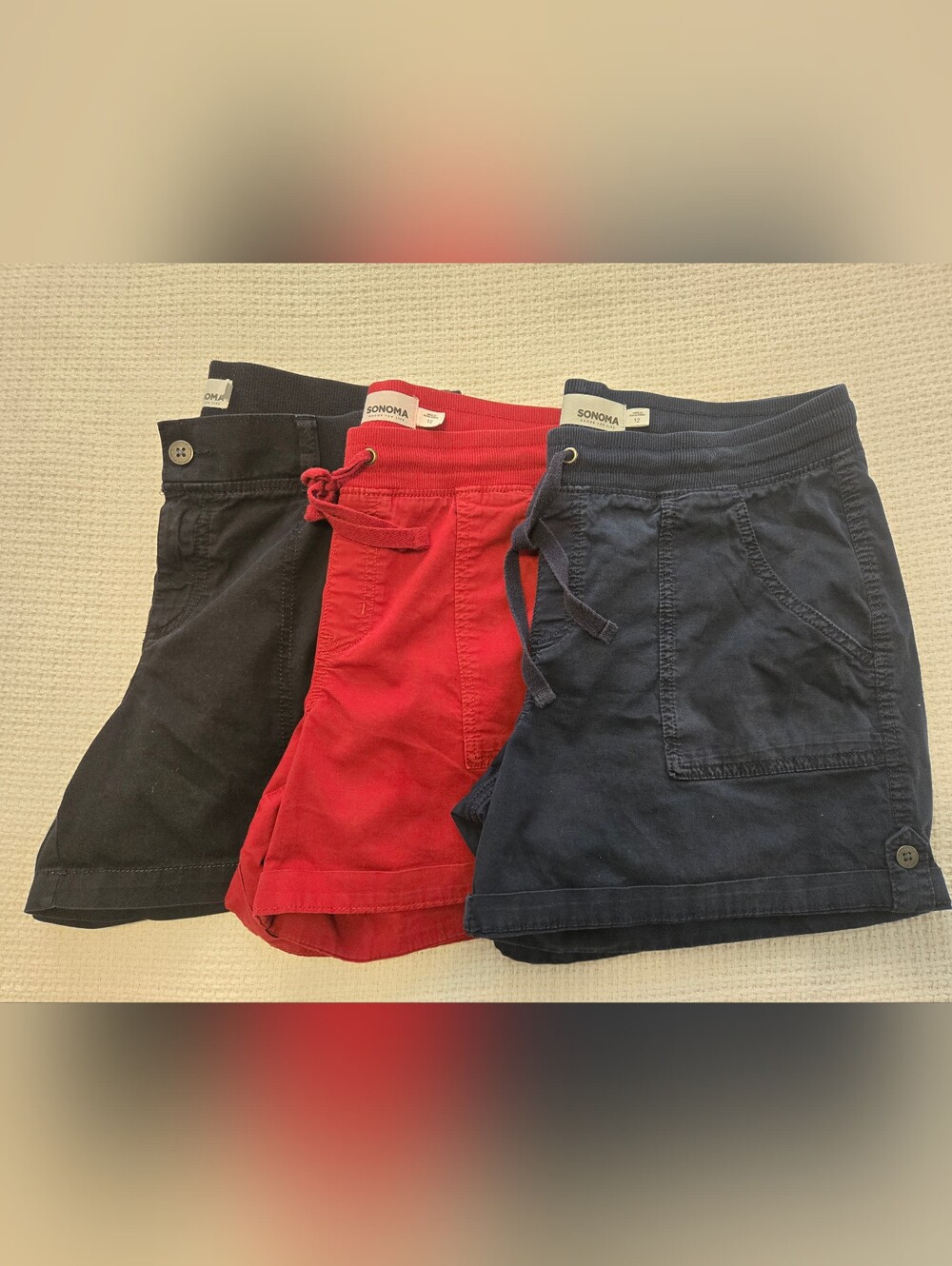 Sonoma Bundle Women’s Casual Shorts Trio - Red, Navy, Black - Size 12 - Picture 2 of 13